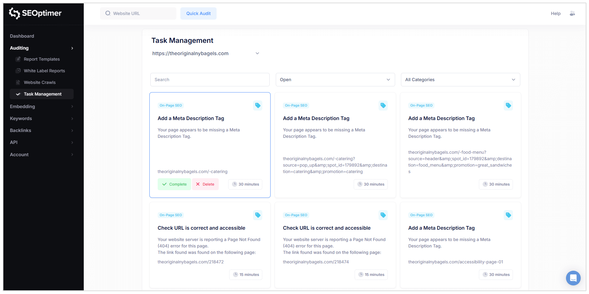 SEO Task Management feature